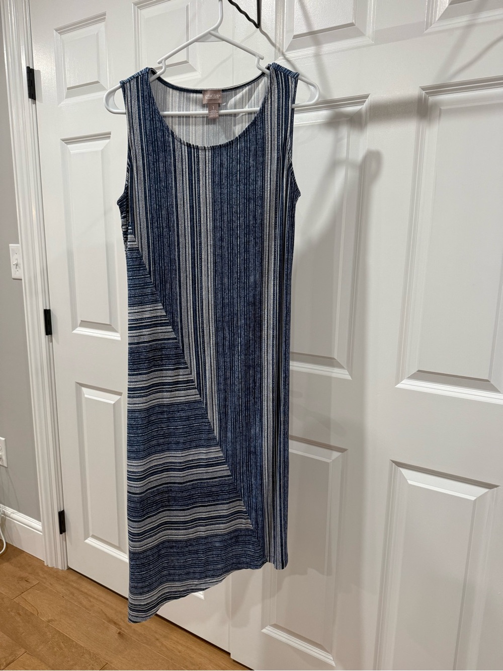 Chico's Sleeveless Navy and White Striped Maxi Dress
